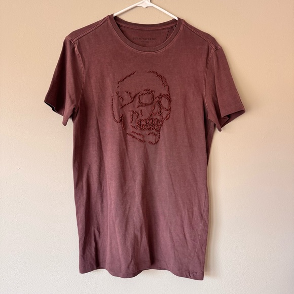 John Varvatos Beaded Skull Graphic T-Shirt Mauvewood Cotton Crewneck Sz S - Picture 2 of 12